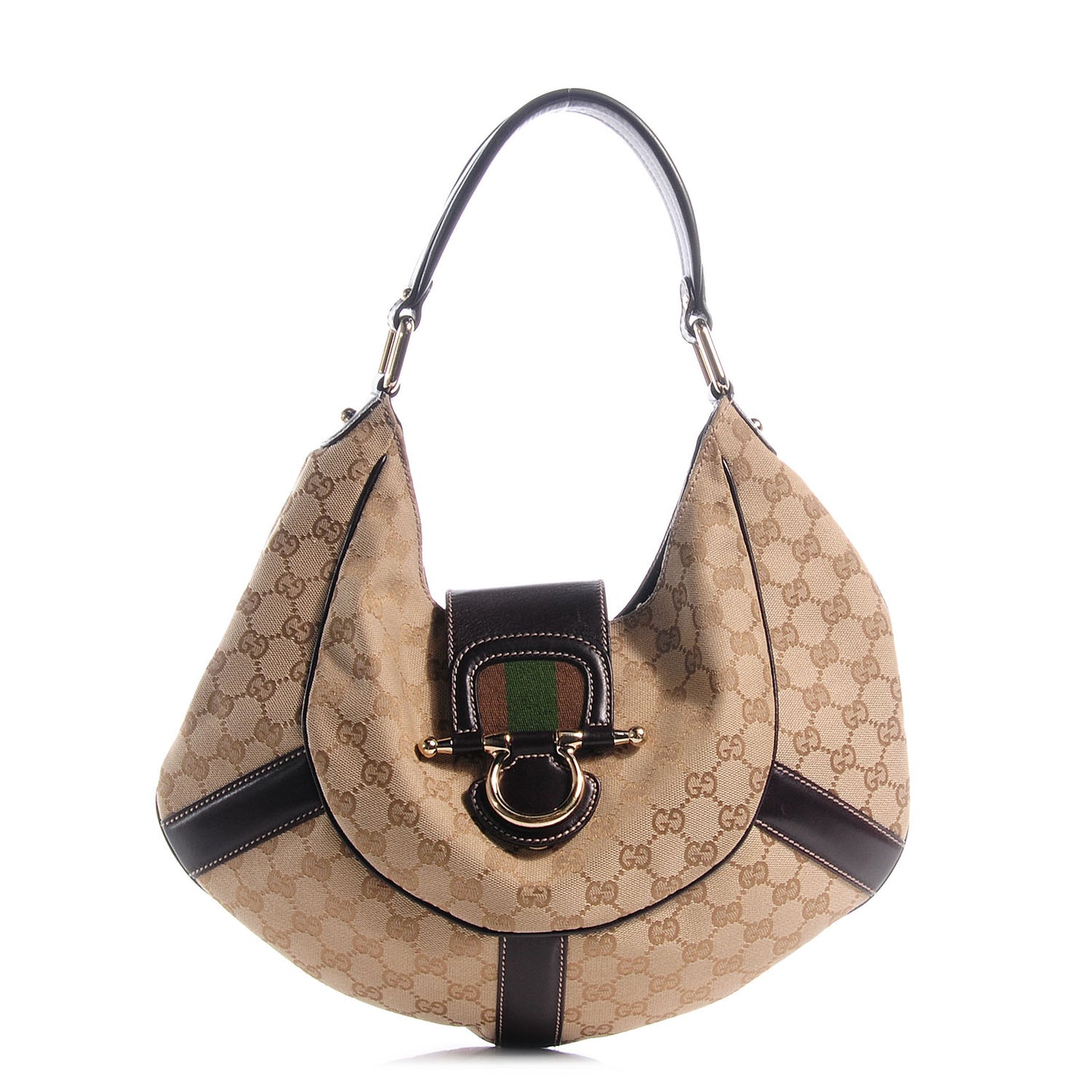 Monogram Horsebit Web Hobo Brown