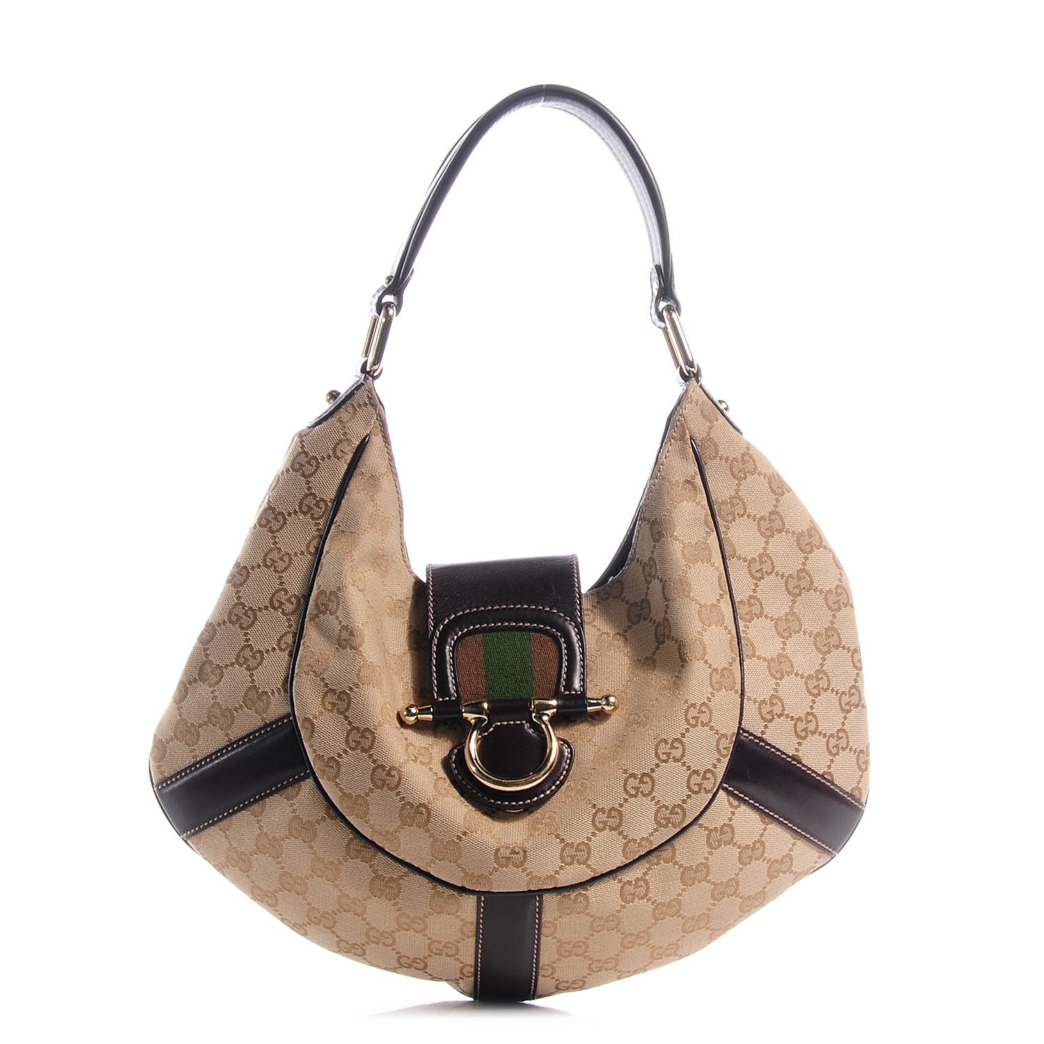Gucci Monogram Horsebit Web Hobo Brown 1 of 7