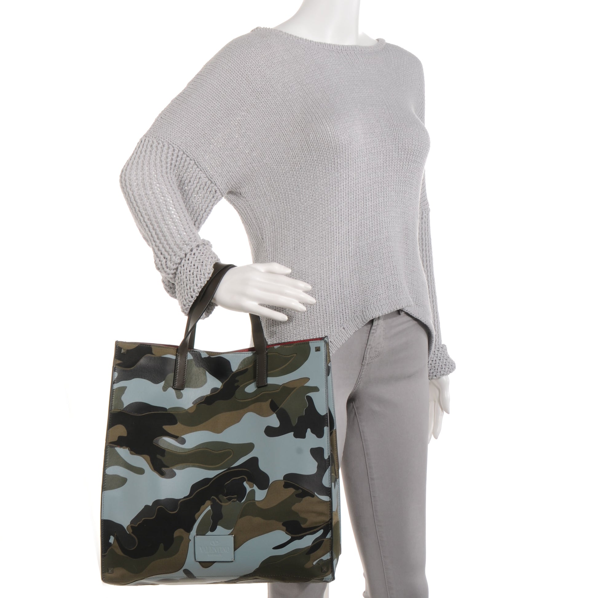 Valentino Garavani Lambskin Camouflage Vertical Tote Light Blue 2 of 8