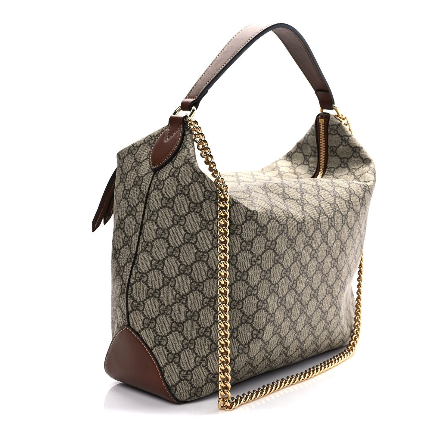 GG Supreme Monogram Large Linea A Hobo Light Brown