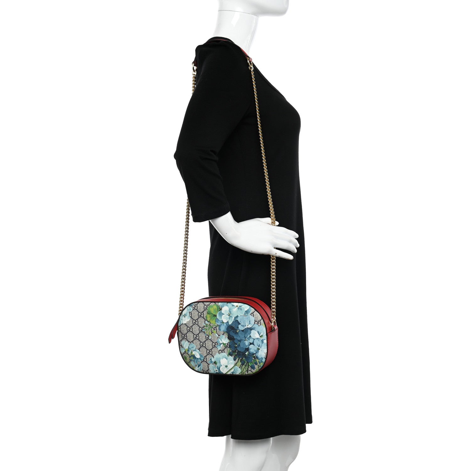 Gucci GG Supreme Monogram Blooms Mini Chain Shoulder Bag Beige Blue Navy Hibiscus Red 2 of 10