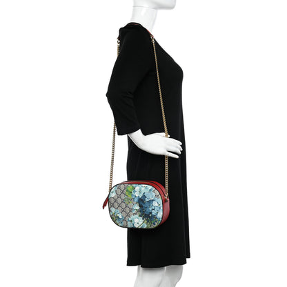 Gucci GG Supreme Monogram Blooms Mini Chain Shoulder Bag Beige Blue Navy Hibiscus Red 2 of 10