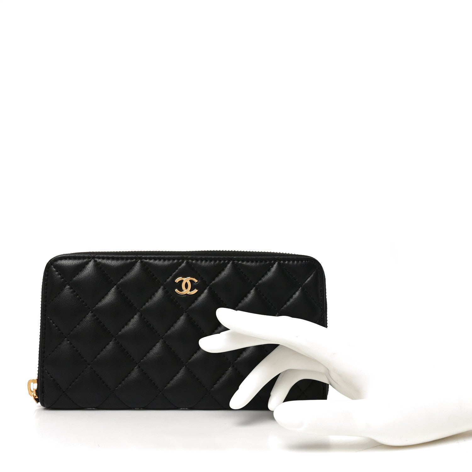 Chanel Lambskin Quilted Large Gusset Zip Around Wallet Black 2 of 9