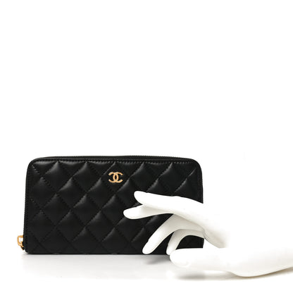 Chanel Lambskin Quilted Large Gusset Zip Around Wallet Black 2 of 9