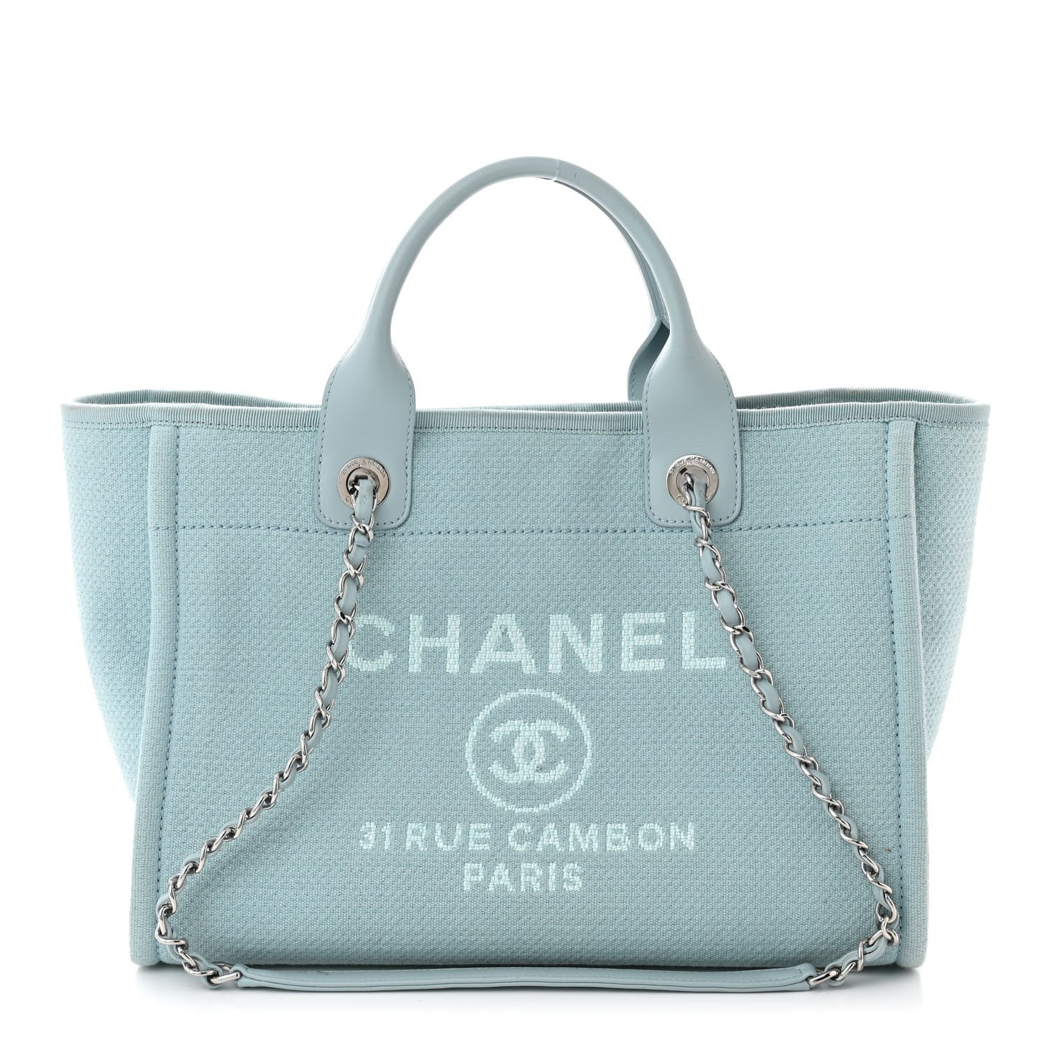 Chanel Mixed Fibers Calfskin Small Deauville Tote Blue 1 of 12