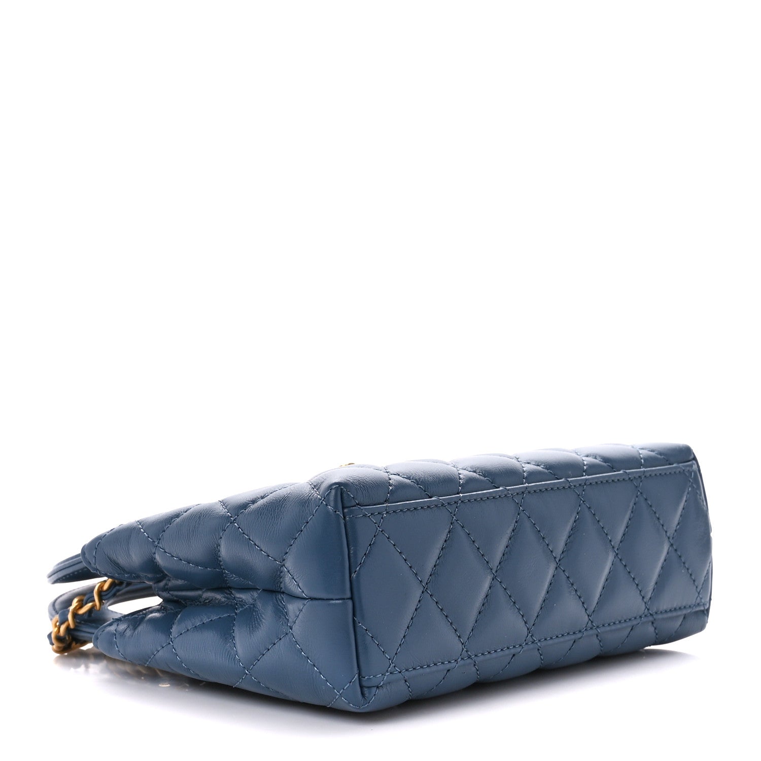 Chanel Shiny Aged Calfskin Quilted Nano Kelly Shopper Dark Blue 4 of 10