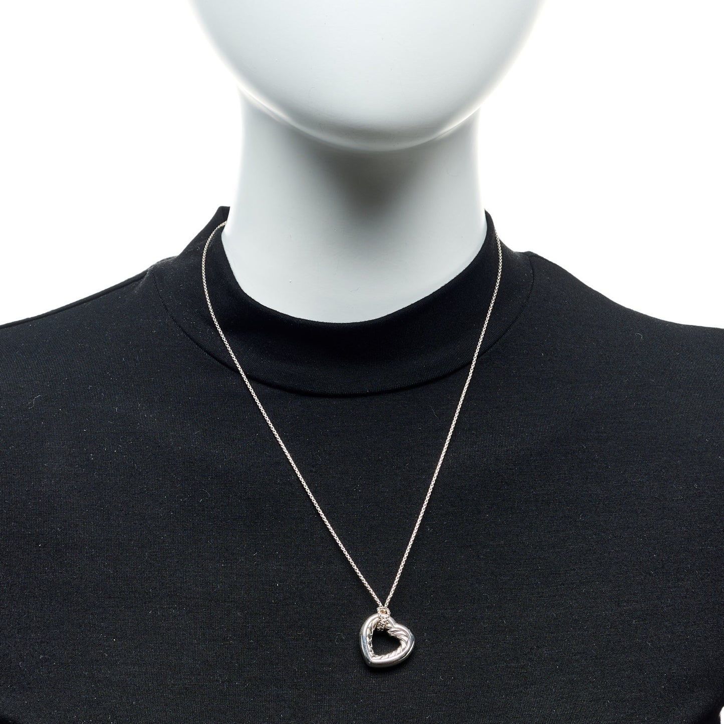 Sterling Silver 18K Yellow Gold Open Heart Cable Necklace