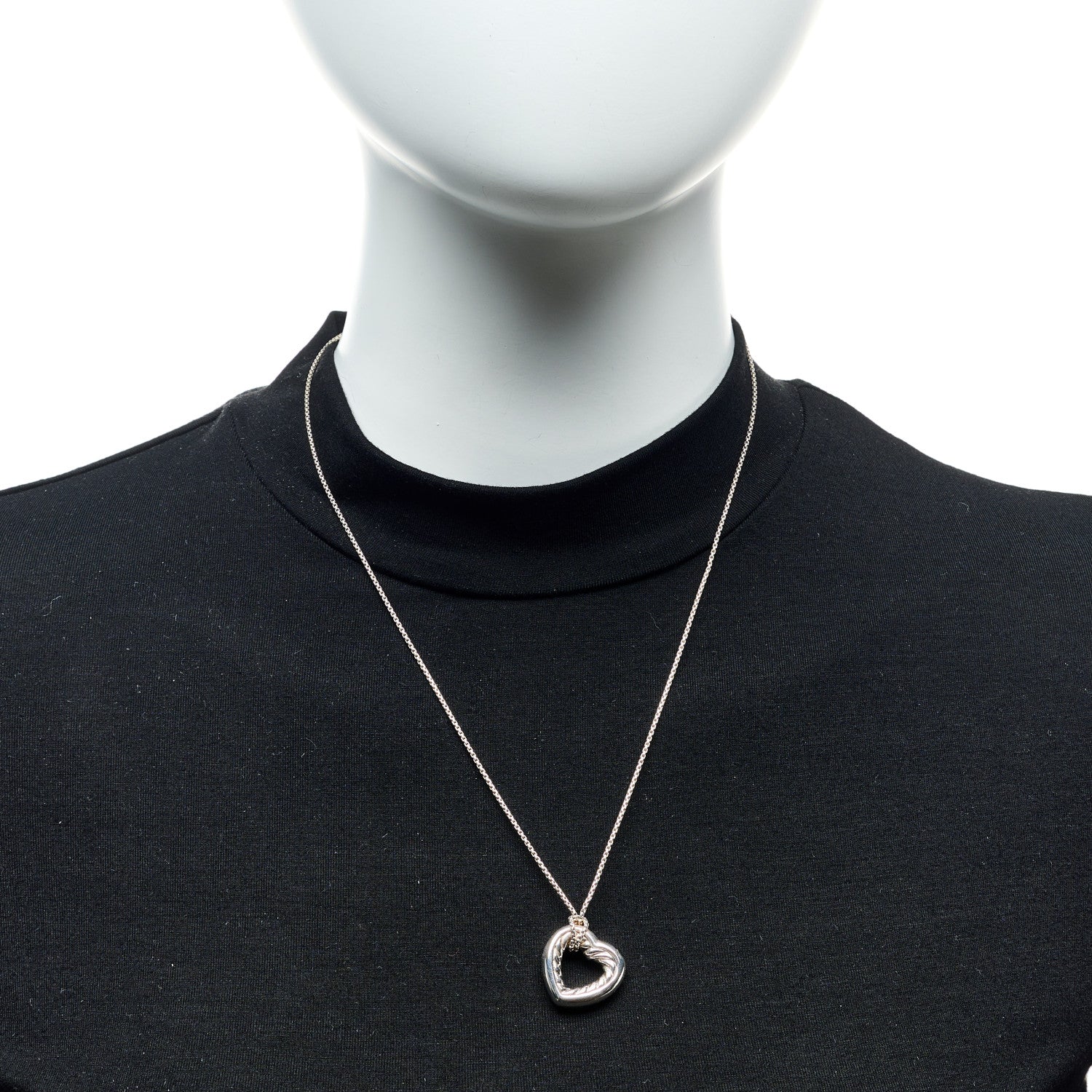 David Yurman Sterling Silver 18K Yellow Gold Open Heart Cable Necklace 2 of 7