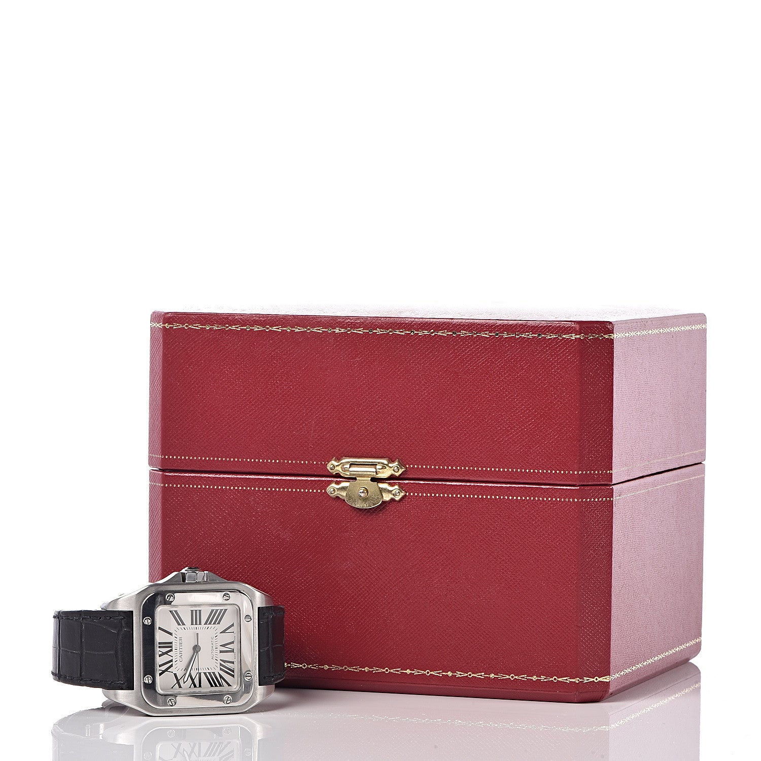 Cartier Stainless Steel Alligator 38mm Santos 100 Automatic Watch 9 of 9