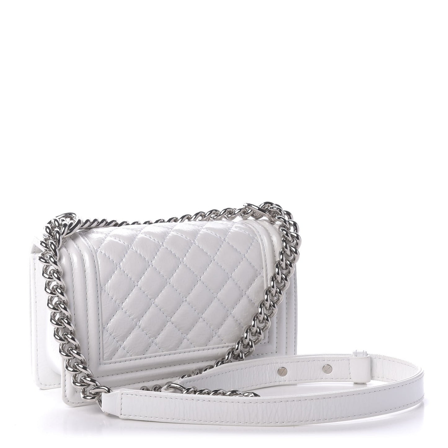 Patent Goatskin Quilted Small Boy Flap White
