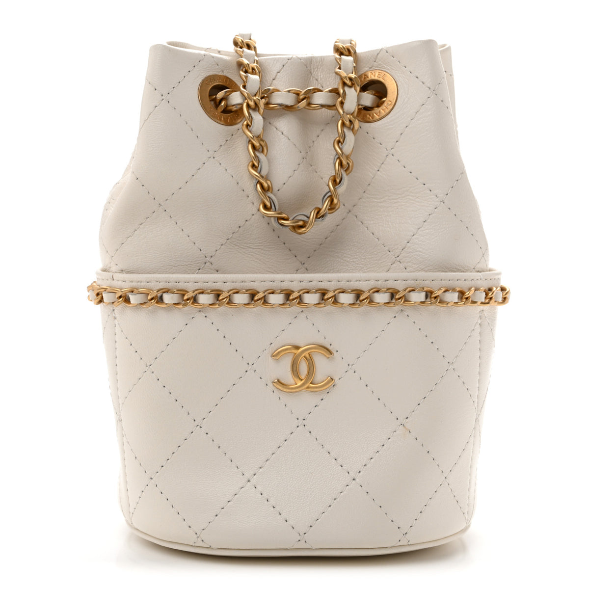 Chanel Shiny Lambskin Quilted Nauticoco Bucket Bag White 1 of 12