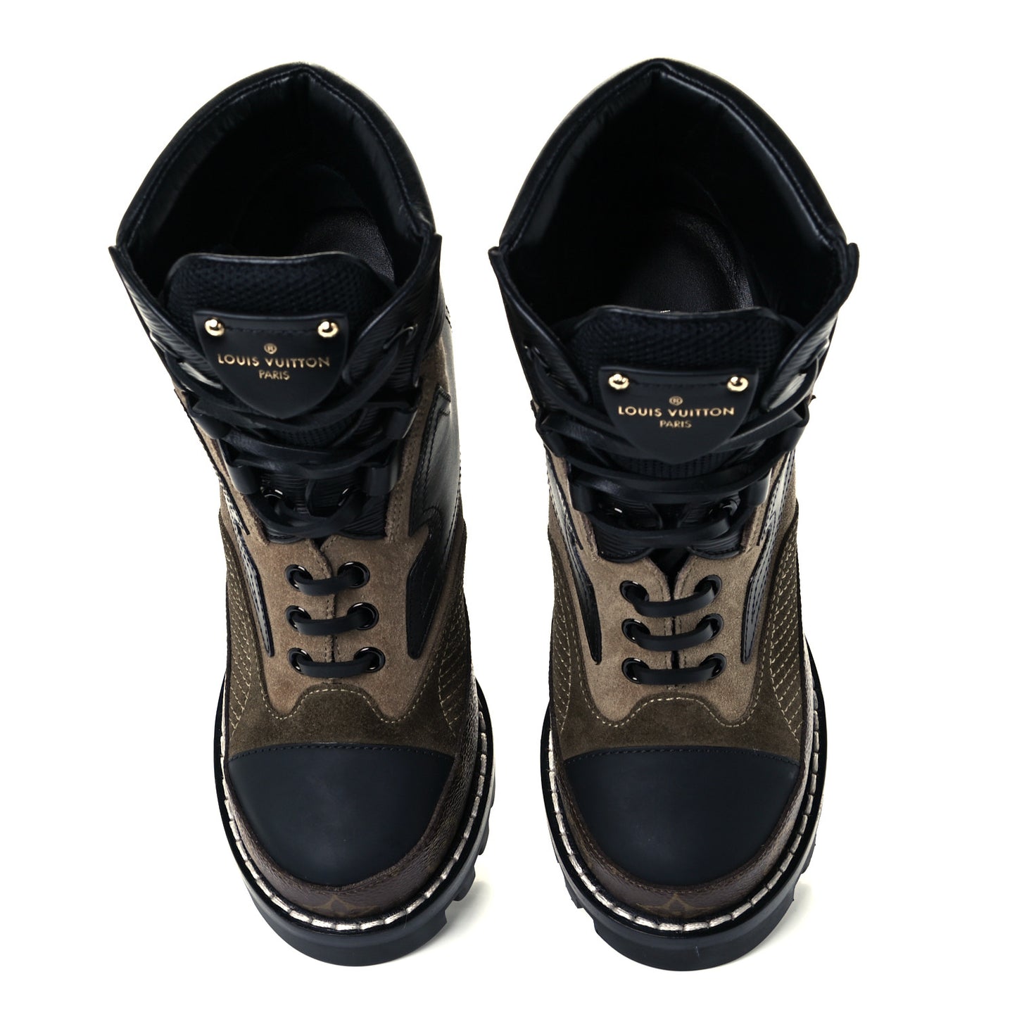 Suede Calfskin Monogram Star Trail Ankle Boots 36 Khaki