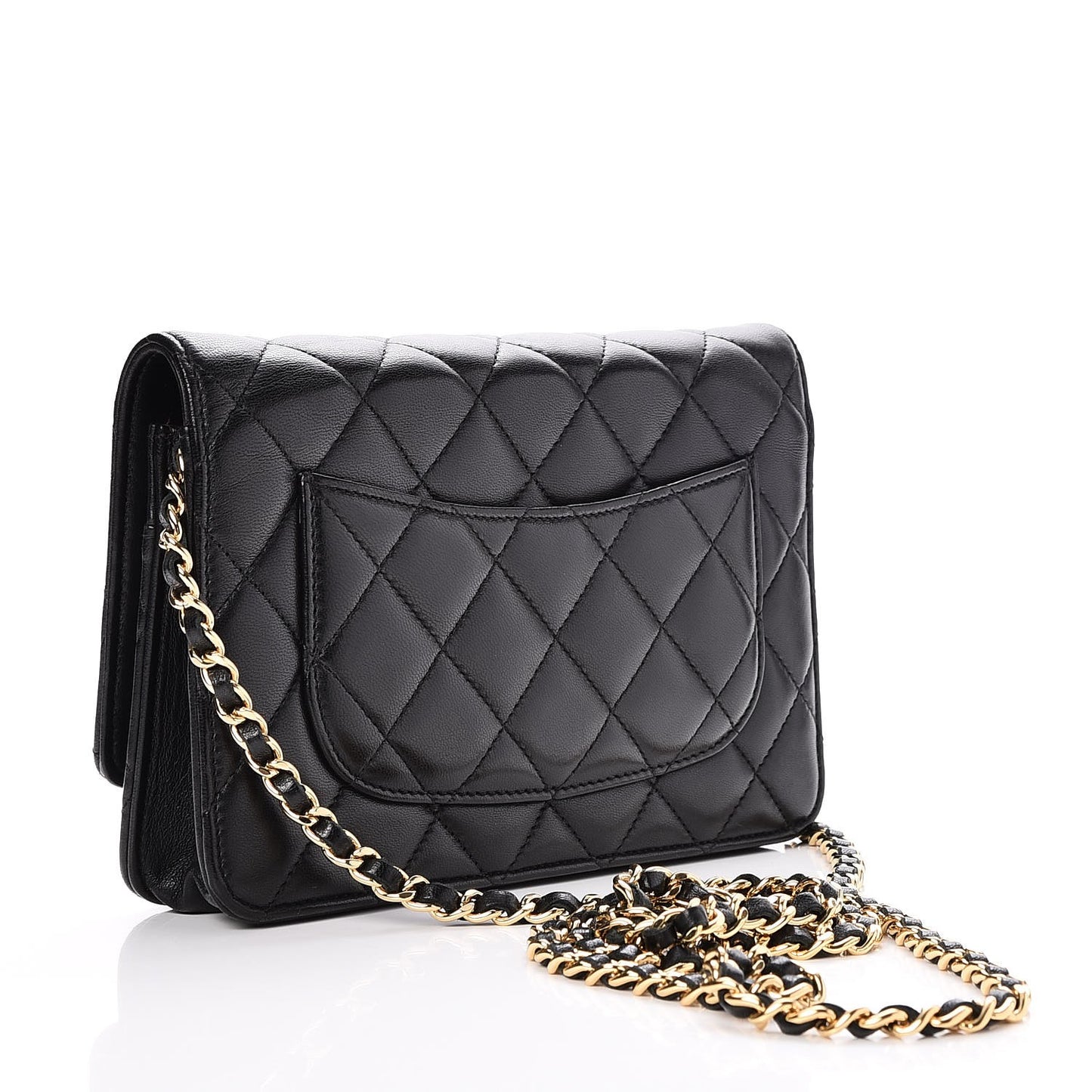 Lambskin Quilted Wallet On Chain WOC Black