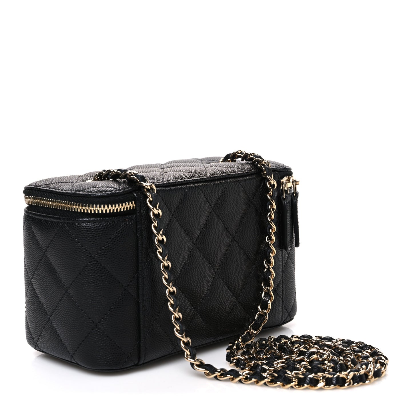 Caviar Quilted Small Vanity Case With Chain Black
