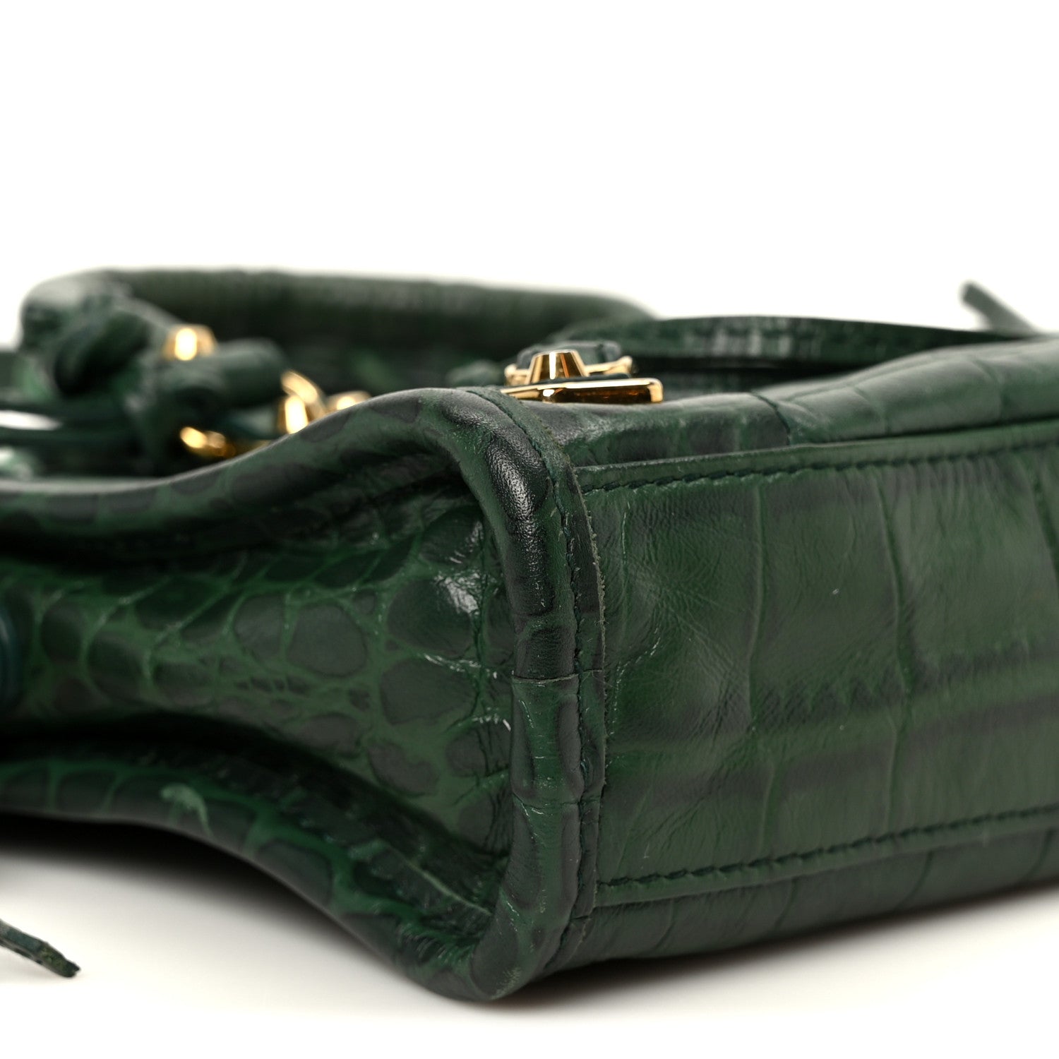 Balenciaga Shiny Supple Calfskin Crocodile Embossed Gold Metallic Edge Hardware Nano City Green 11 of 12
