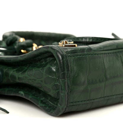 Balenciaga Shiny Supple Calfskin Crocodile Embossed Gold Metallic Edge Hardware Nano City Green 11 of 12
