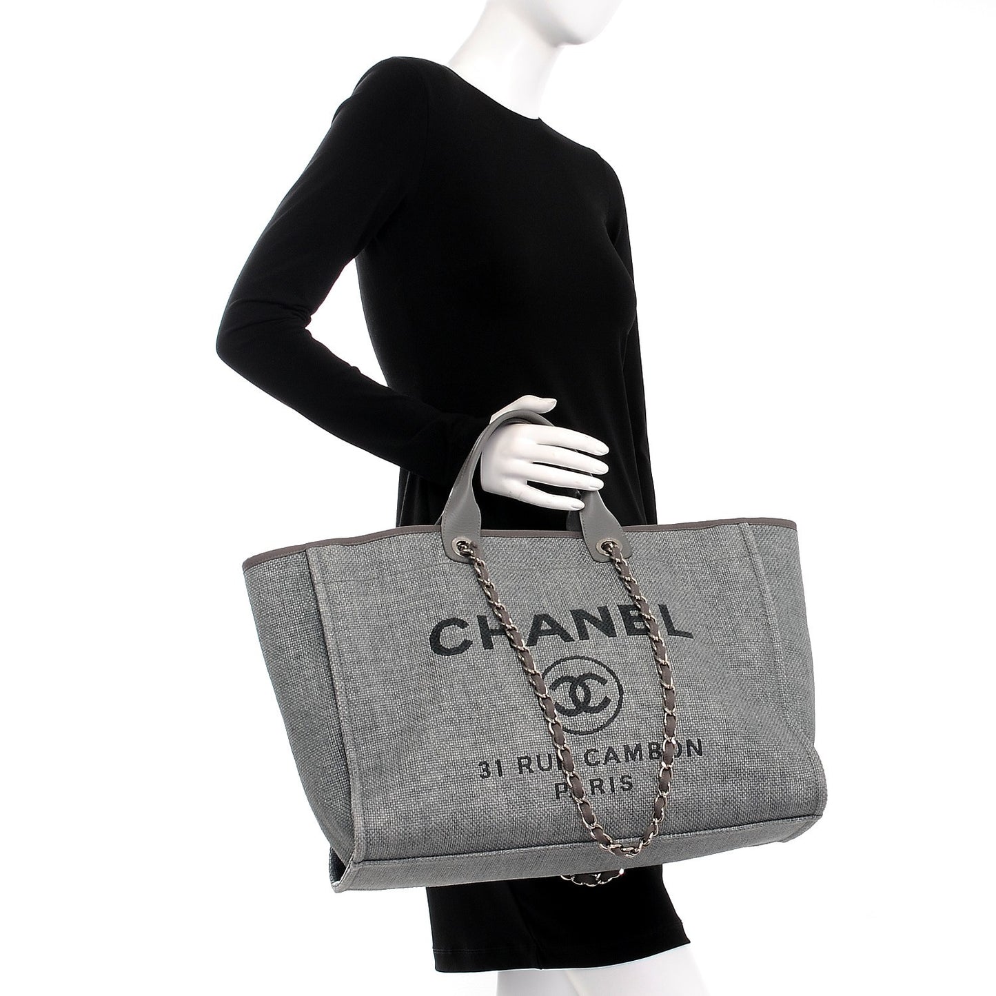 Woven Straw Raffia Large Deauville Tote Grey