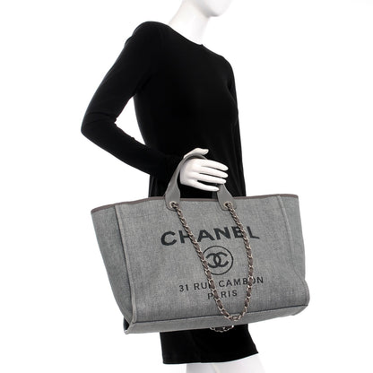 Chanel Woven Straw Raffia Large Deauville Tote Grey 3 of 10