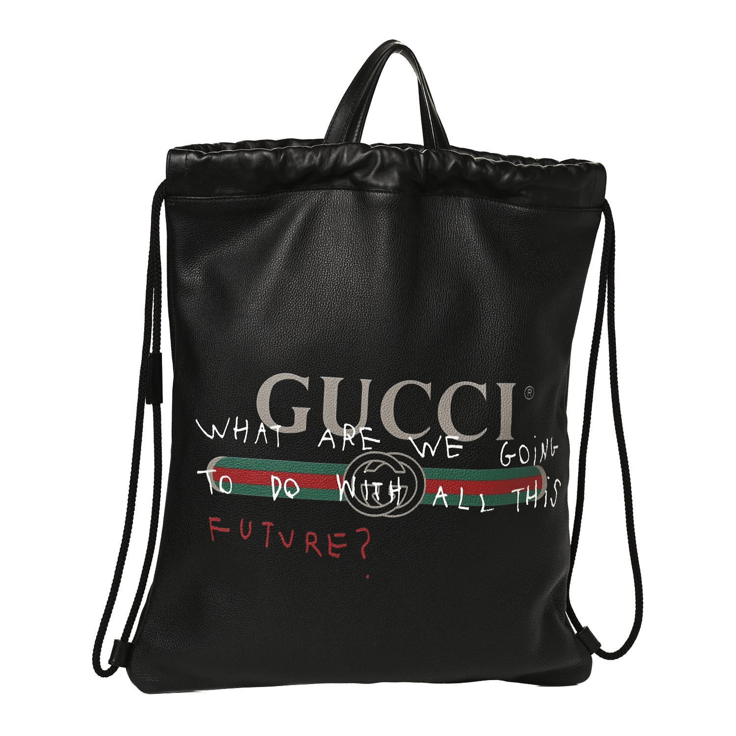 Calfskin Coco Capitan Logo Drawstring Backpack Black