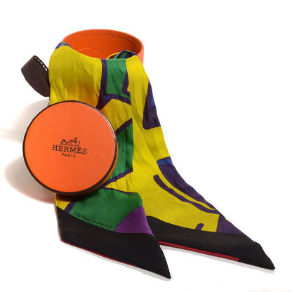 Hermes Silk Graff Graffiti Twilly Noir Jaune Vert 6 of 6