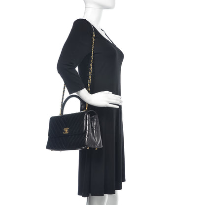 Chanel Calfskin Lizard Chevron Quilted Small Coco Handle Flap Black 2 of 13