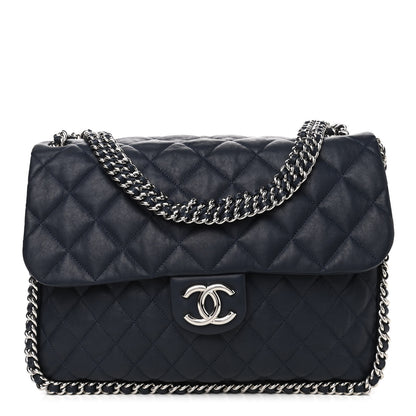 Chanel Washed Lambskin Quilted Chain Around Maxi Flap Dark Navy Blue 1 of 4