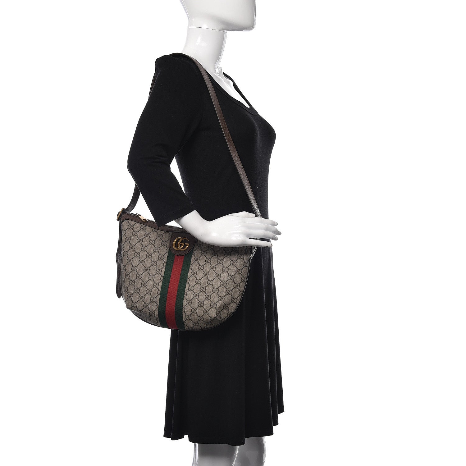 Gucci GG Supreme Monogram Web Small Ophidia Half Moon Hobo Brown 2 of 10