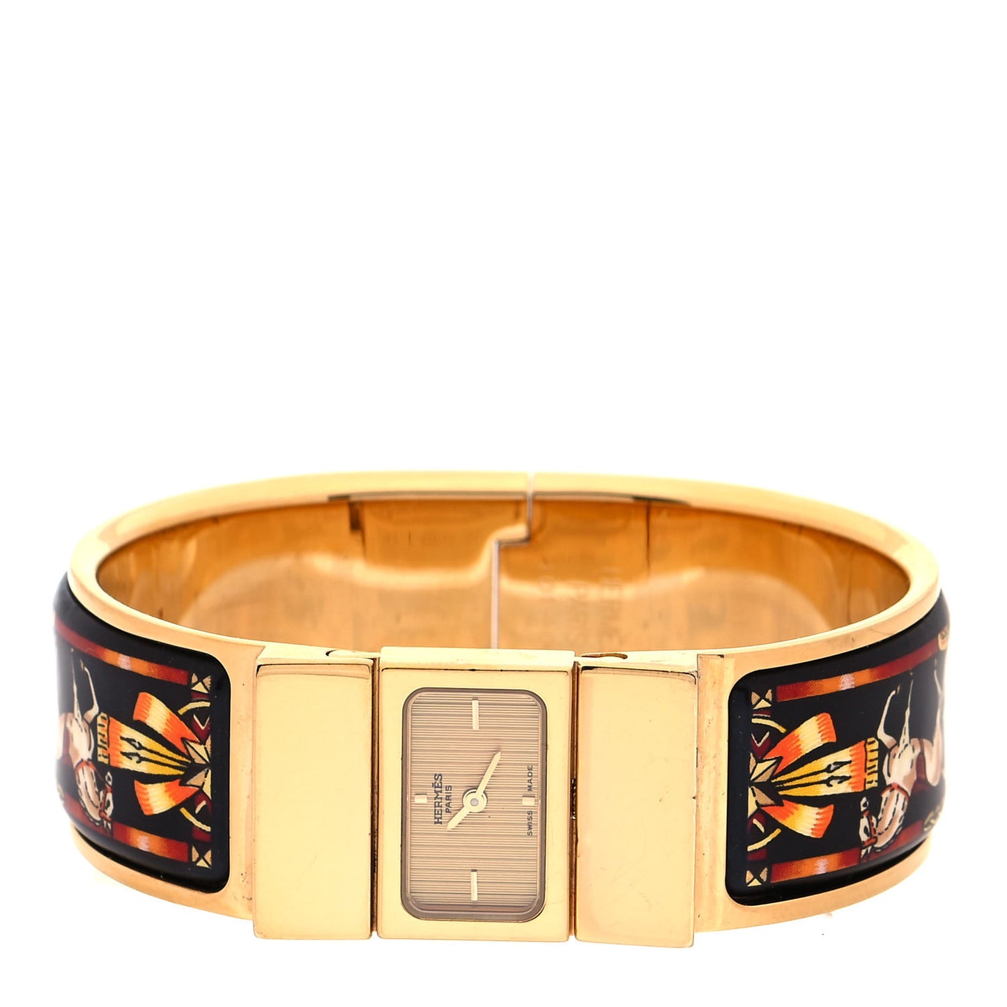 Stainless Steel Enamel 19mm Printed Horse Loquet Quartz Watch Black