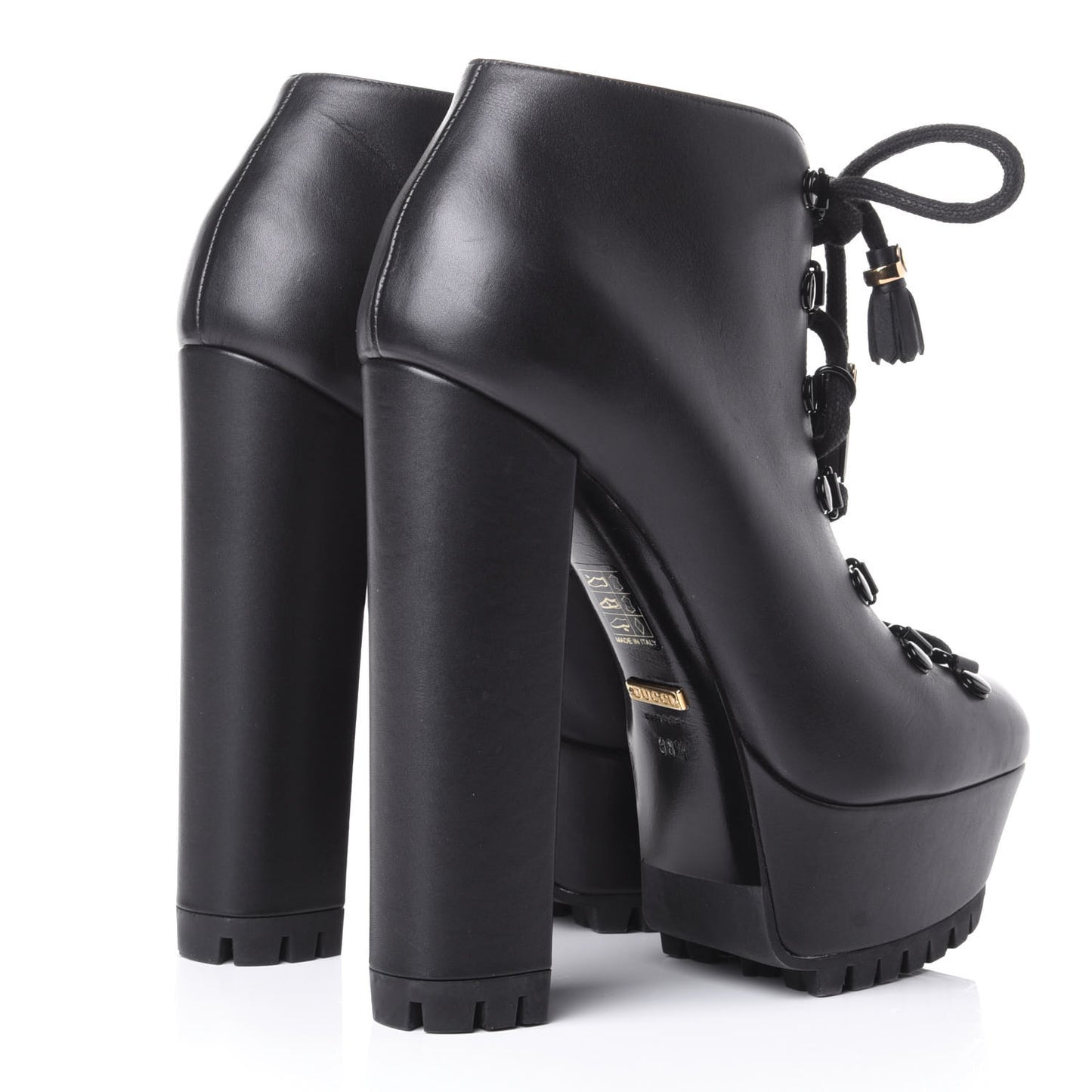 Calfskin Combat Platform Ankle Boots 38.5 Black
