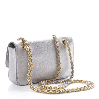 Prada Metallic Saffiano Chain Shoulder Bag Silver 3 of 8