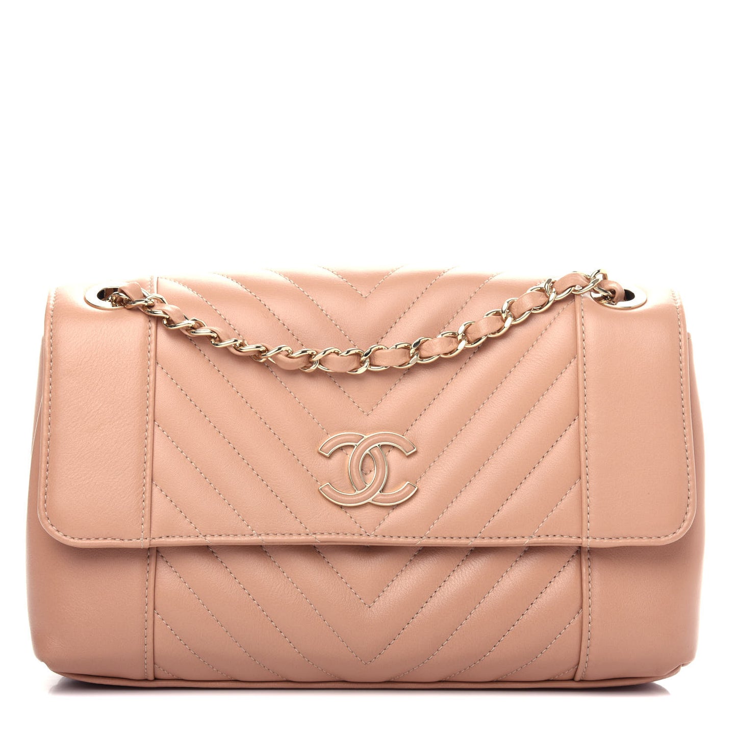Calfskin Quilted Medium Daily Chevron Flap Beige