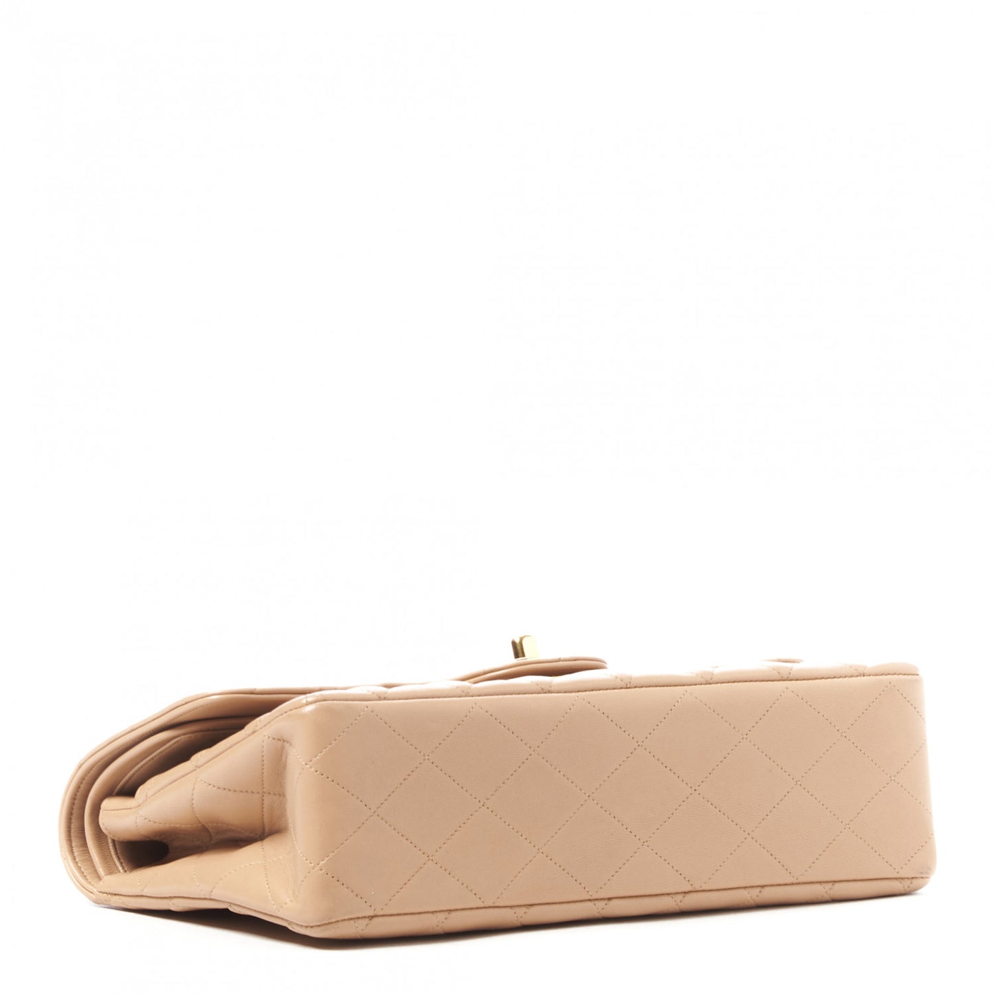 Lambskin Quilted Medium Double Flap Beige
