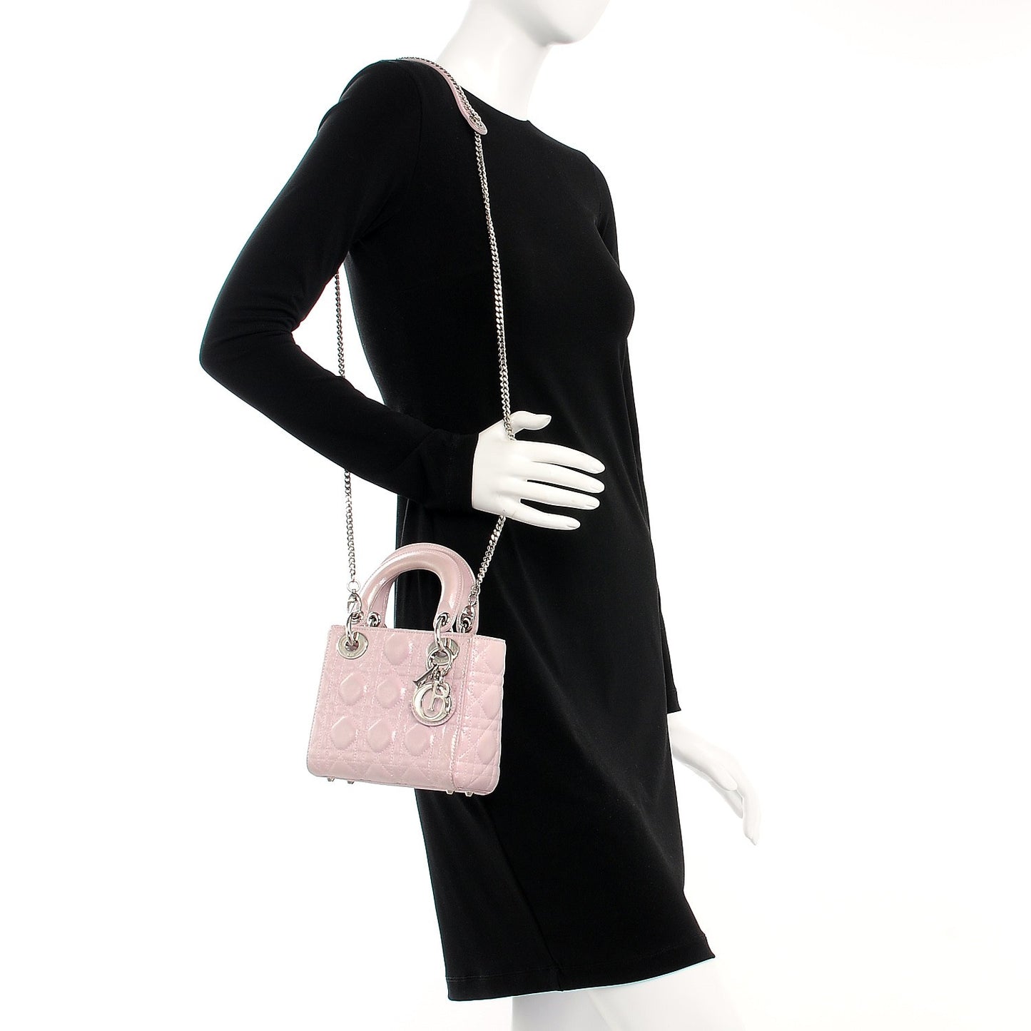 Metallic Calfskin Cannage Mini Lady Dior Pink