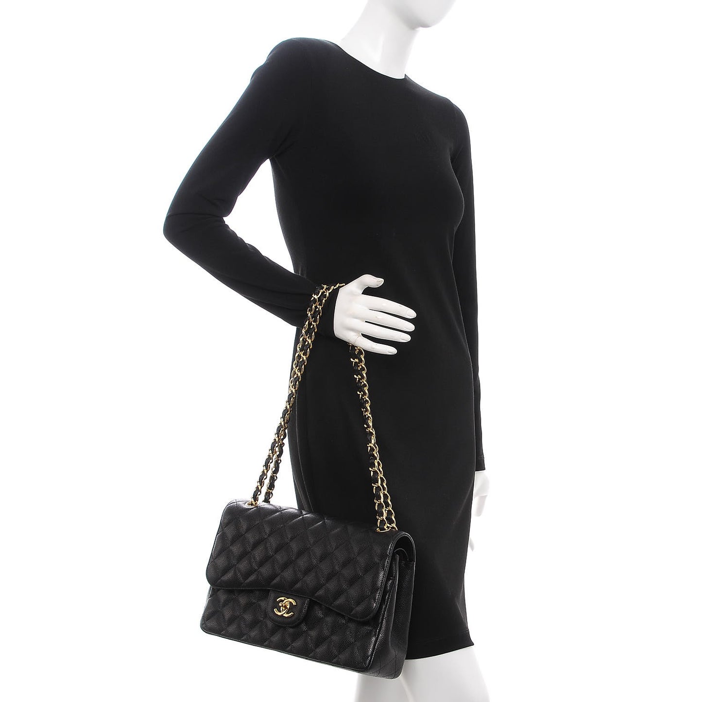 Caviar Quilted Jumbo Double Flap Black