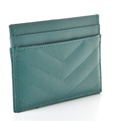 Saint Laurent Grain De Poudre Matelasse Chevron Monogram Credit Card Case Brilliant Grass 3 of 7