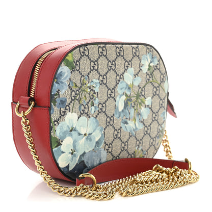Gucci GG Supreme Monogram Blooms Mini Chain Shoulder Bag Beige Blue Navy Hibiscus Red 3 of 11