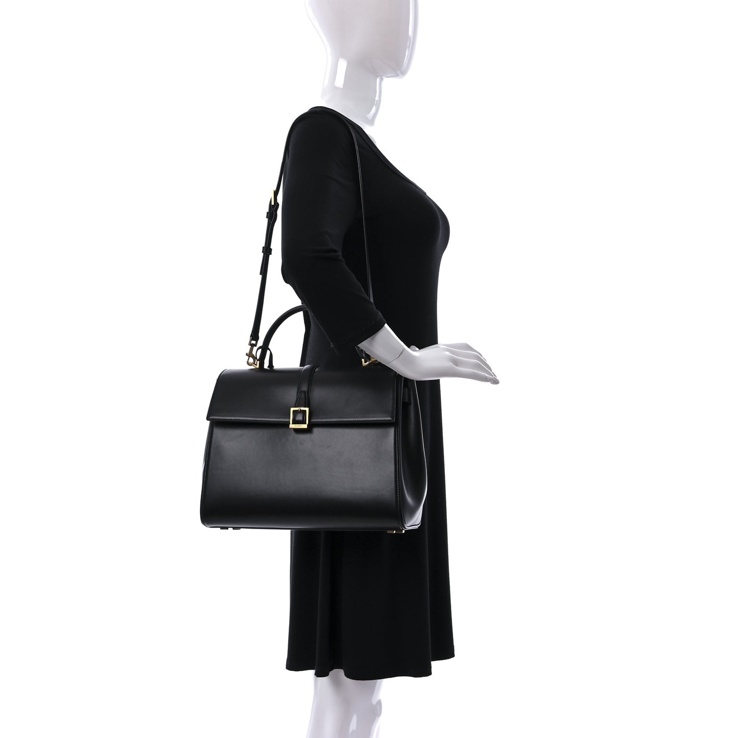 Shiny Calfskin Le Fermoir Top Handle Bag Small Black