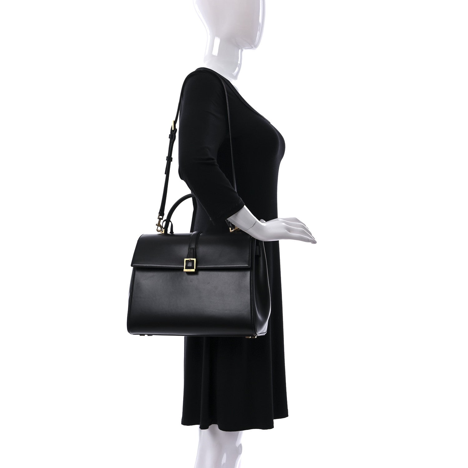 Saint Laurent Shiny Calfskin Le Fermoir Top Handle Bag Small Black 2 of 8