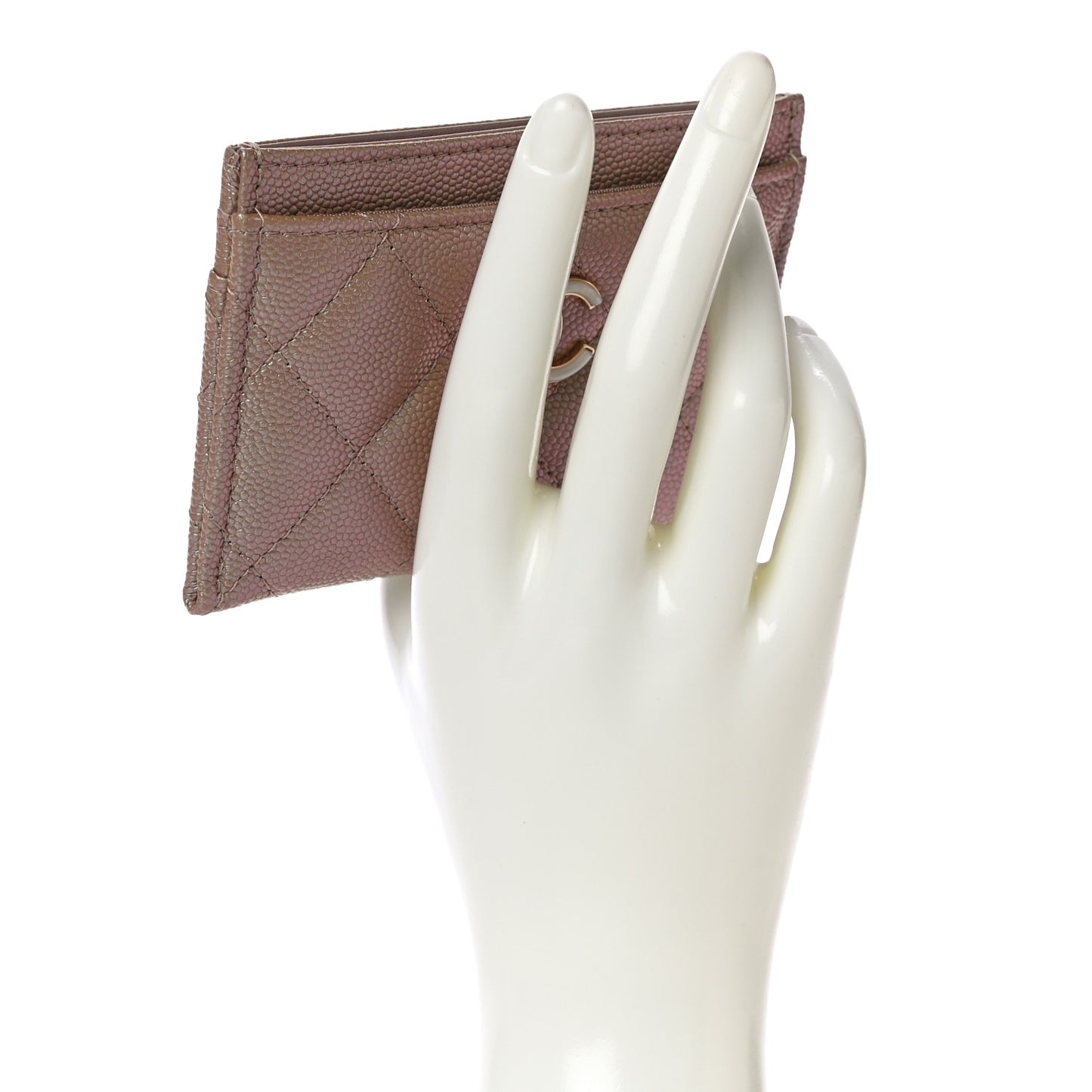 Iridescent Caviar Quilted Card Holder Beige