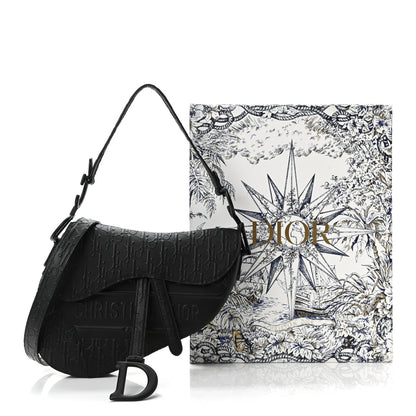 Christian Dior Calfskin Embossed Oblique Saddle Bag With Strap Black 10 of 10