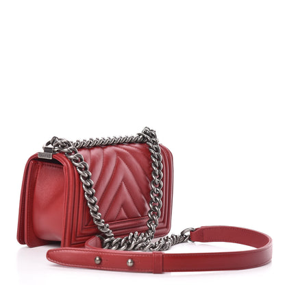 Chanel Calfskin Chevron Quilted Small Boy Flap Red 3 of 10