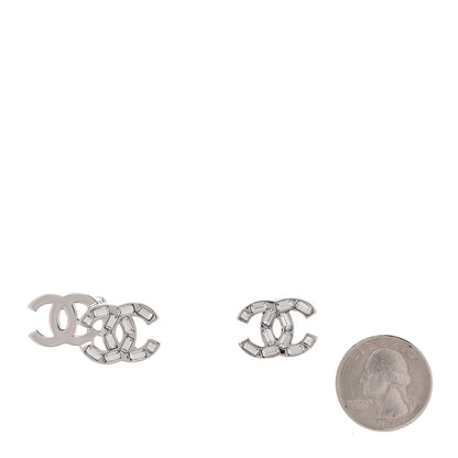 Chanel Baguette Crystal Double CC Earrings Silver 2 of 5