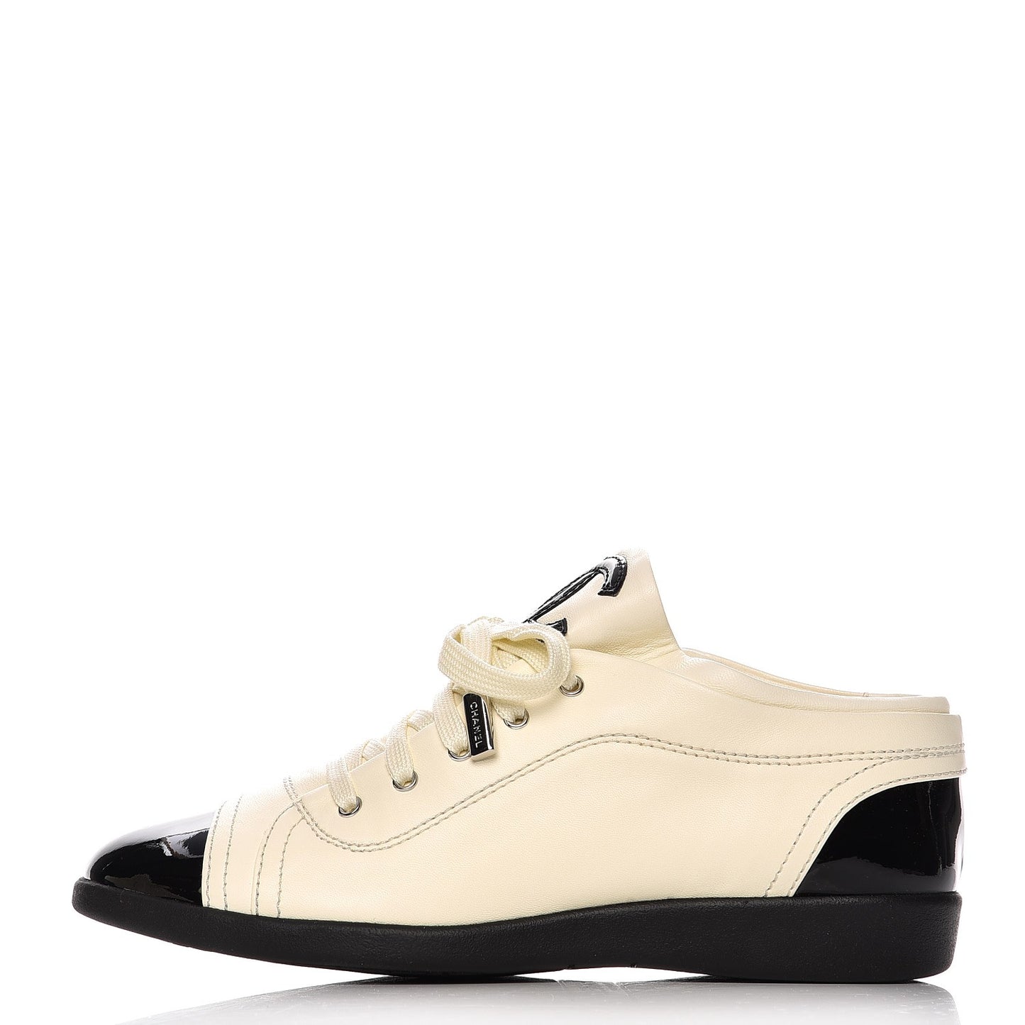 Lambskin Patent Cap Toe CC Sneakers 38 White Black