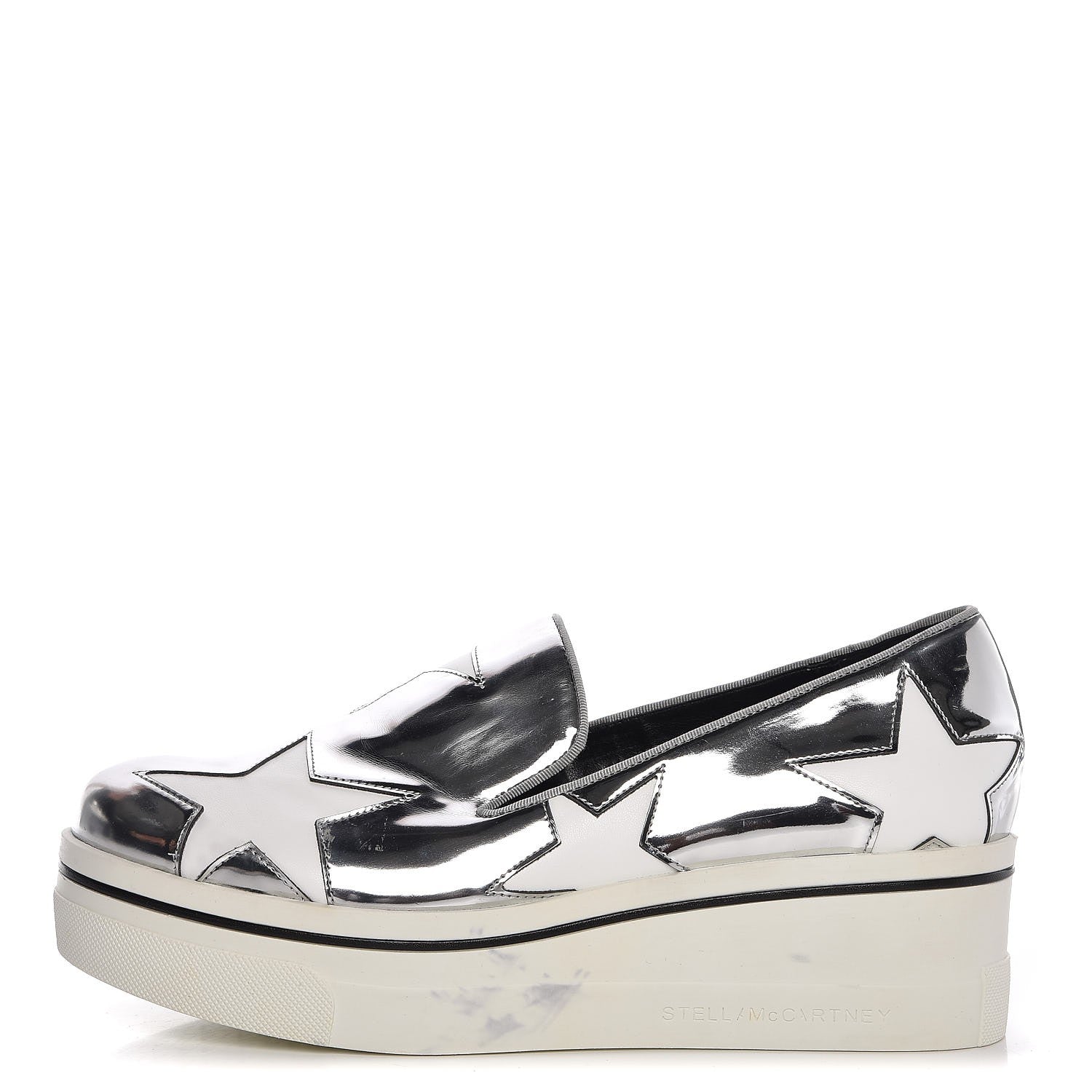 Stella McCartney Metallic Patent Alter Nappa Binx Star Slip On Platform Sneaker 38 Silver 1 of 11