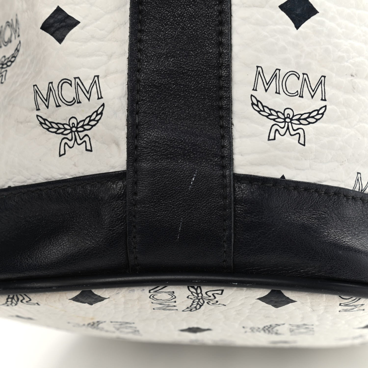 MCM Visetos Small Heritage Drawstring Bucket Bag White Black 17 of 19