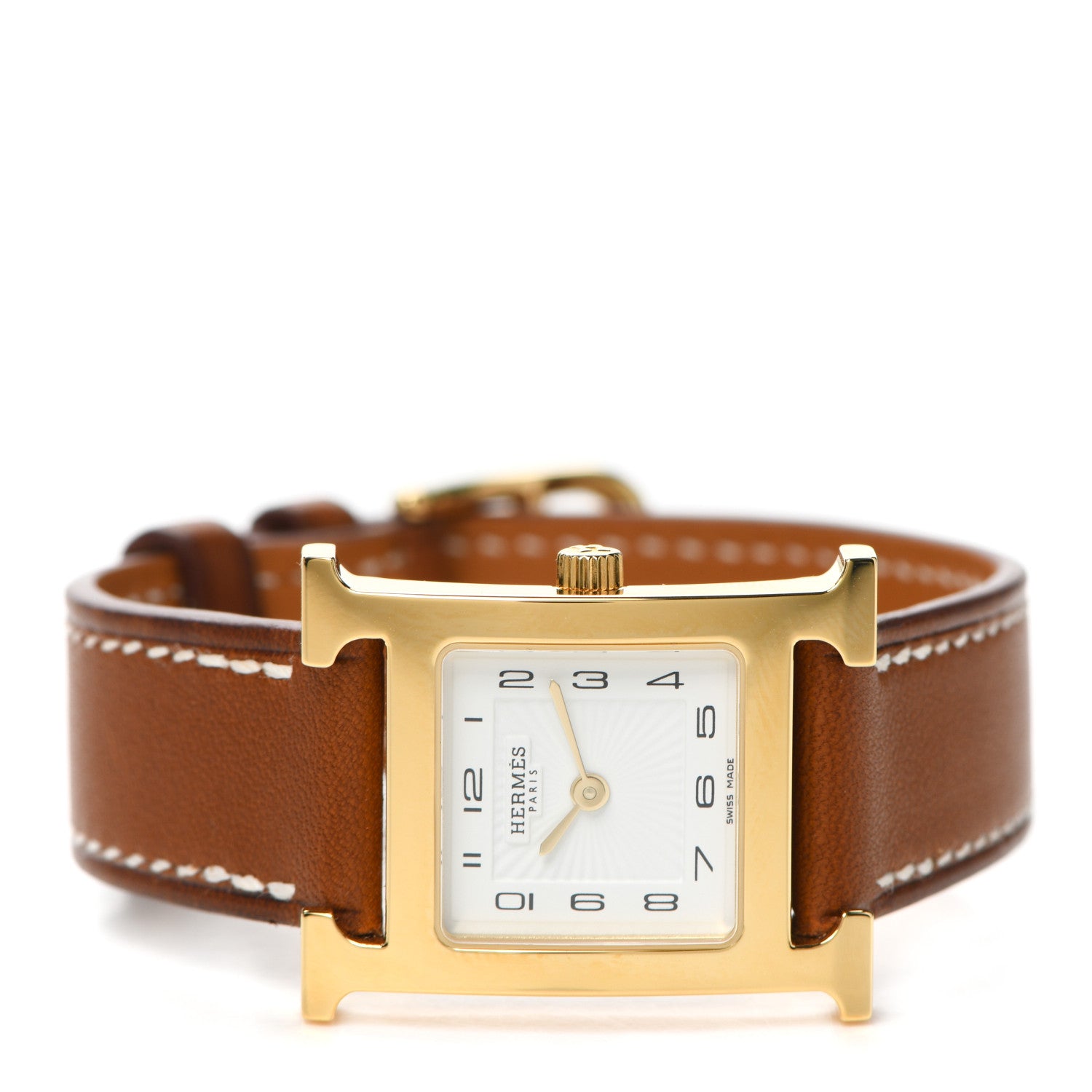 Hermes Stainless Steel Barenia 21mm Heure H Hour Quartz Watch Fauve 2 of 5