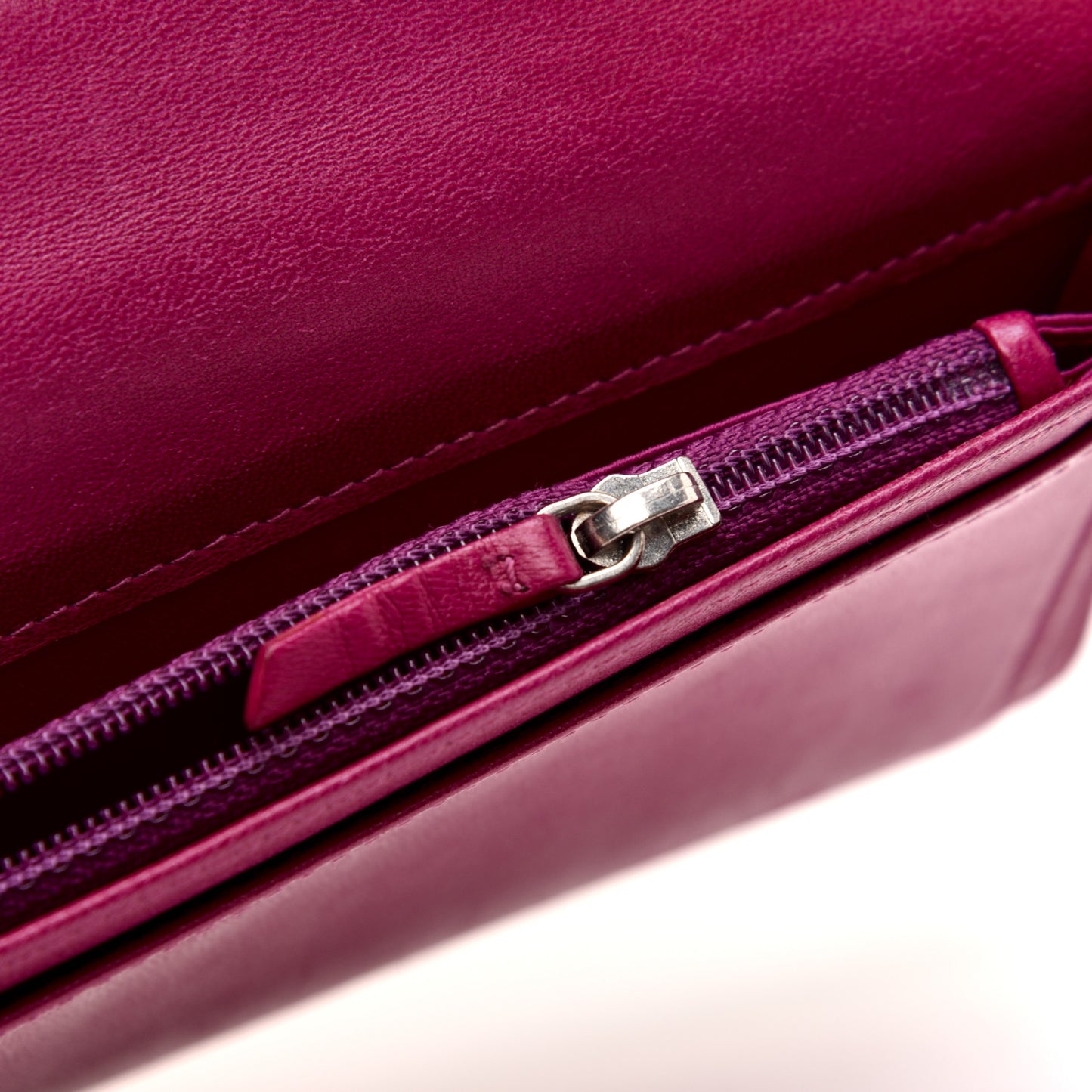 Lambskin Camellia Embossed Yen Wallet Fuchsia