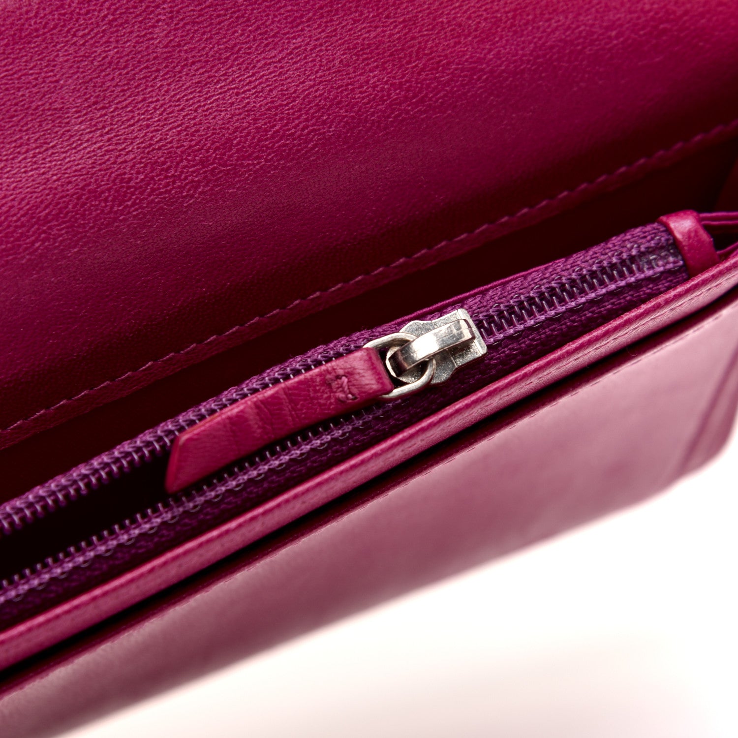 Chanel Lambskin Camellia Embossed Yen Wallet Fuchsia 10 of 11