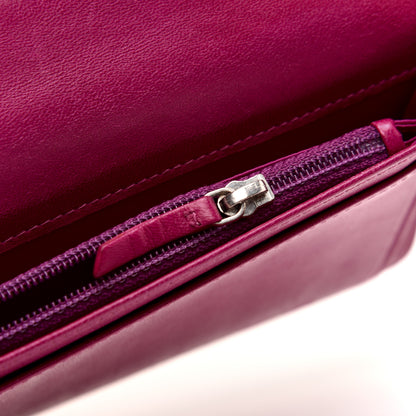 Chanel Lambskin Camellia Embossed Yen Wallet Fuchsia 10 of 11