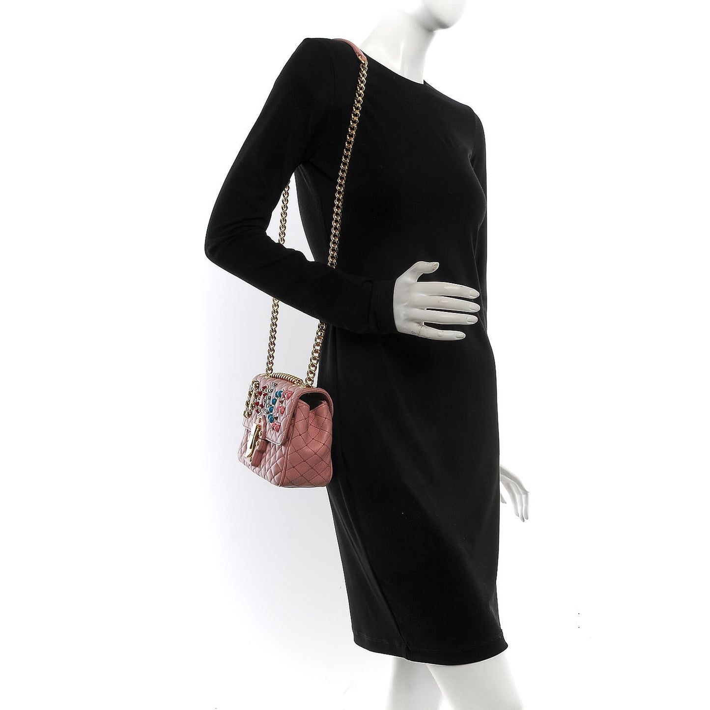 Lambskin Watersnake Embellished Lucia Shoulder Bag Rosa